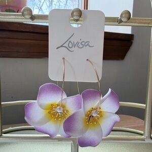 Lovisa Plumeria Flower Hoop Earrings - Purple & Yellow NWT